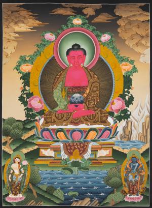 Amitabha Buddha And Green Tara Thangka Painting | Tibetan Buddhist Wall Hanging Art for Peace